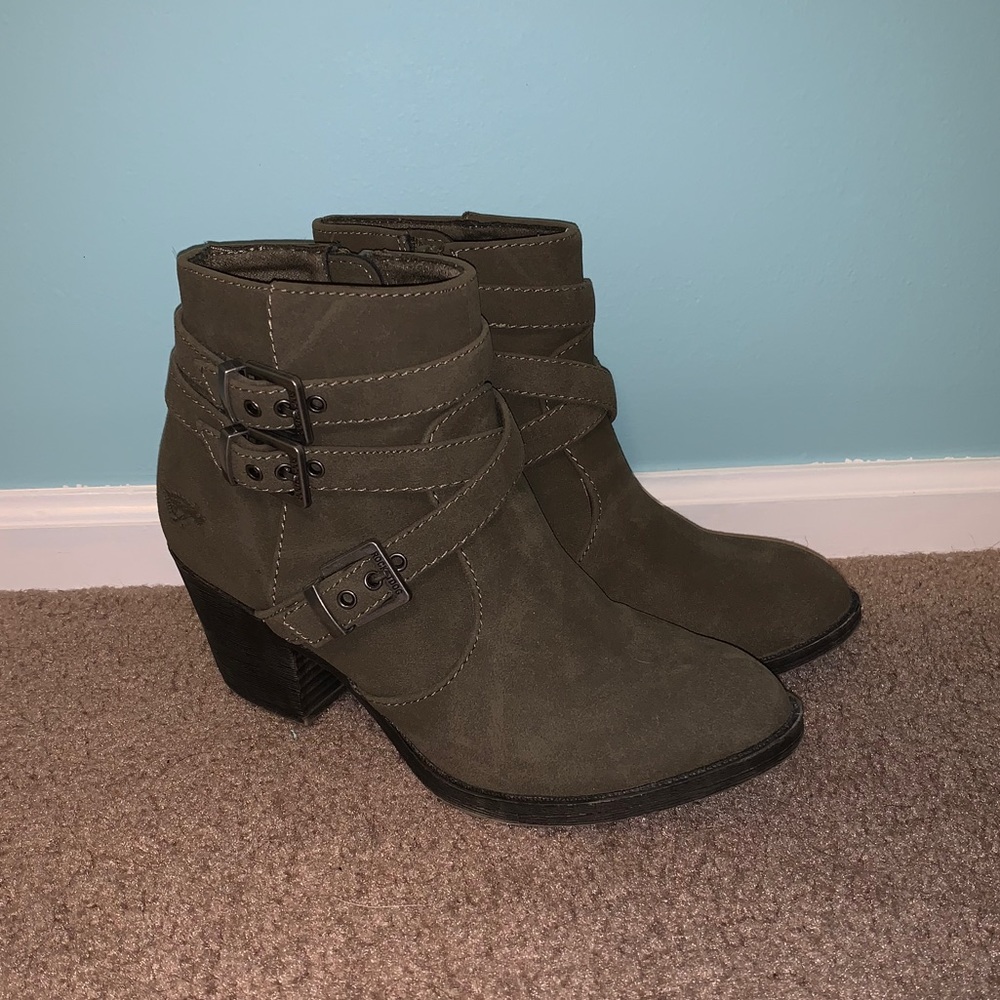 olive green heeled booties